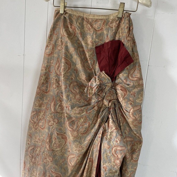 Antique 1800s Printed Asymmetric Walking Dress Skirt Bustle Draping Pleats - Picture 9 of 16